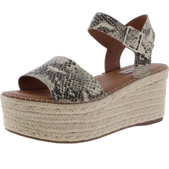 Steve Madden Cabo Leather Snakeskin Platform Wedge Espadrille Strappy Sandal 10 - Picture 1 of 8